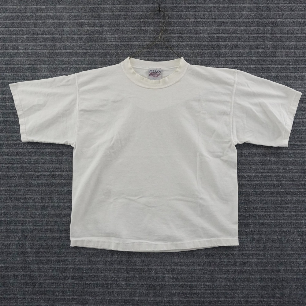 Vintage 90s Pluma T-Shirt Mens M White Blank Heavyweight Cotton Made in USA